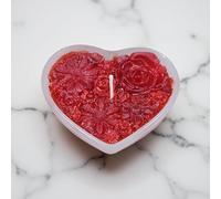 Heart-Shaped Decorative Wax Handmade Luxurious Candles Red and Blue Ocean Theme with Seashells, Gifting Candles, Christmas, Romantic Dinner Candles (Vibrant Red Floral Pattern Candle)