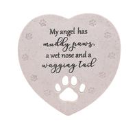 Heart Shaped Dog Memorial Poly-Stone Plaque - Paw Print - Pet Remembrance Tribute Bereavement Ornament