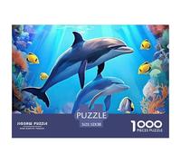 Heart-shaped Dolphins And Flowers at Sunset Thick Sturdy Cardboard Excellent Brain Game, Suitable for Improving Mental Flexibility And Focus 52x38cm/1000pcs