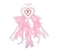 Heart shaped dream catcher pendant with feathers and beads, meticulously handmade for use as a charming decoration in various living spaces (Light Red)