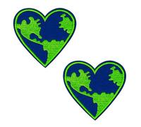 Heart-Shaped Earth Patch - 6 x 6cm Blue & Green Planet Love Embroidered Iron-On Eco Badge for Jackets, Bags, Kids Clothing, Earth Day & Craft Projects - Environmental Awareness Patch