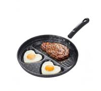 Heart Shaped Egg Pan 3-in-1 Breakfast Pan Nonstick Pancake Griddle Divided Skillet for Couples Kids Breakfast Multi-Sectional Cooker for (Stripes + Two Hearts - Skillet)