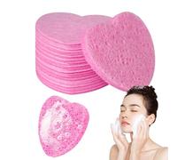 Heart Shaped Facial Sponges - Compressed Natural Cosmetic Spa Tools | Pink Celluouse Face Puff | Soft Makeup Remover Cleansing Pads for Daily Skin Care Women