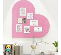 Heart Shaped Felt Bulletin Board with Self Adhesive Tape,50x50cm Large Wall Decoration Memo Photo Display Panel Felt Pin Board for Home School (Pink)
