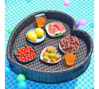 Heart Shaped Floating Pool Tray,Rattan Woven Floating Serving Tray Table and Bar for Pool,Swimming Pool Floats for Adults for Food Hot Tub Breakfast on The Water