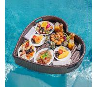 Heart Shaped Floating Pool Tray,Rattan Woven Floating Serving Tray Table and Bar for Pool,Swimming Pool Floats for Adults for Food Hot Tub Breakfast on The Water