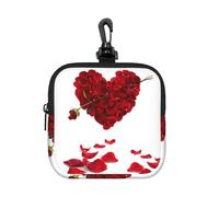 Heart Shaped Floral Petals Square Zipper Pouch with All-Over Print,Waterproof Small Organizer Bag, Lightweight Durable for Coins,Cards, Keys for Travel Daily Use