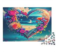 Heart Shaped Floral Wreath 1000 Piece Jigsaw Puzzle for Adults Beach Scenery Puzzle Game Relaxing Home Decor Gift 70x50cm/1000pcs