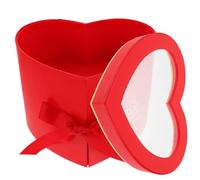 Heart Shaped Flower Gift Box with Rotating Lid Remembrance Day Reflection | Double Layers, Window, Red Paper PVC Ribbon Finish, for Preserved Flowers and Graduation Gifting