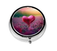 Heart Shaped Flower Printed Round Pill Organizer with 3 Compartments, Portable Mini Pill Box Pill Case for Medicine, Vitamin, Fish Oil, Supplements