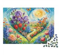 Heart Shaped Flower Sea Jigsaw Puzzles for Adultsinteresting Puzzles 1000 Piece Brain Challenge Home Decoration Gifts 38x26cm/1000pcs
