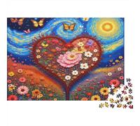 Heart Shaped Flowers Jigsaw Puzzle for Adults 1000 Piece Jigsaw Puzzle Colorful Butterflies Puzzle Game for Family Stress Relief Home Decor 38x26cm/1000pcs