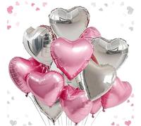 Heart-Shaped Foil Balloons for Weddings Anniversaries Birthdays Decorations - 18 Inch Large Pearl Pink Metallic Silver Reusable Helium Air Inflatable Party Supplies Set of 12