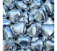 Heart Shaped Foil Wrapped Milk Chocolate Hearts Wedding Party Favours Valentines Day Chocolates | VIMIX (Silver hearts, 500g)