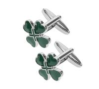 Heart Shaped Four Leaf Shamrock Cufflinks 2pcs Alloy Green | Modern Vintage Style, for Dress Shirts and Suit Outfits, Refined Enamel Detailing, St Patrick's Day