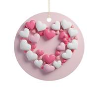 Heart Shaped Frame Ceramic Christmas Ornaments 2.9 Inch - Double Sided Round Holiday Tree Hanging Decor for Home, Party, Hotel Decorations, Gift for Teacher, Neighbor, Friend