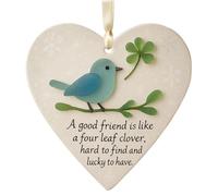 Heart-Shaped Friendship Ornament, Bluebird & Four Leaf Clover Friend Gift, Acrylic Heart-Shaped Pendant Friendship Decor- Hangable Keepsake Seasonal Decoration For Best Friends