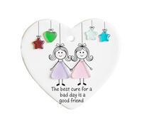 Heart Shaped Friendship Ornament Christmas Tree Hanging Ornaments Christmas Pendant with Two Girls Holding Hands Decor for Birthdays Xmas Anniversaries Symbol of Love and Blessings