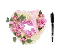 Heart Shaped Garland Wreath, Artificial Heart Flower Wreath Silky Flowers Garland Funeral Floral Arrangements with Ribbon Pen for Coffin Grave Halls Decoration (Pink)