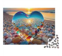 Heart Shaped Glass 1000 Pieces Jigsaw Puzzle for Adults 14+, Eco-Friendly Cardboard, Heart Pebble Beach, Stress Relief Entertainment, Creative Family Activity, Great Gift Idea 38x26cm/1000pcs