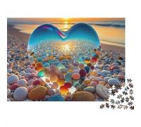 Heart Shaped Glass Christmas 1000 Piece Jigsaw Puzzle for Adults Shiny Heart Gem on Beach Sunset View Premium Sturdy Vibrant Challenging Gift 38x26cm/1000pcs