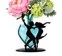 Heart-shaped Glass Vase - 4.33 Inches | 100 g Iron Art Decoration Holder - Stylish Dance Couple Table Vase for Fresh and Artificial in the Living Room