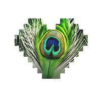 Heart-Shaped Green Peacock Feather Print Picture Building Brick Puzzle - Plastic Jigsaw Puzzles, Perfect Birthday/Wedding Gift