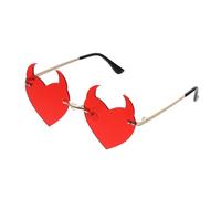 Heart-Shaped Horned Sunglasses for Women Frameless Red Party Glasses for Summer Beach Travel Fashion Events and Photo Shoots