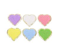 Heart Shaped Iron On Patches Random Color Golden Stroke Cotton DIY Craft Applique for Jeans Shirt Backpack Wallet 6pcs