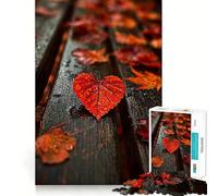 Heart-shaped Leaf on Wooden Bench 1000 Pieces Jigsaws Adults Puzzles Gifts Anxiety Relief Snug Connection Fun Hobby Wall Display (38x26cm)