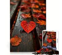 Heart-shaped Leaf on Wooden Bench 1000 Pieces Jigsaws Adults Puzzles Gifts Anxiety Relief Snug Connection Fun Hobby Wall Display (38x26cm)