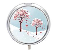 Heart Shaped Leaf Tree Pill Box Travel Pill Case for Purse Pocket Weekly Medicine Organizer with Mirror 3 Compartment Round Medicine Case Portable PillcaseHolder for Daily