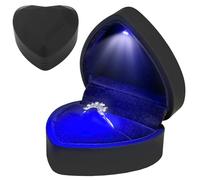 Heart Shaped LED Illuminated Ring Box in Black Velvet - Perfect for Proposal, Wedding, Jewelry Display and Storage (Black)