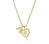 Heart Shaped Letters Micro Pave Chain Necklace, 18K Gold Plated Initial Heart Letter Pendant A-Z with CZ & Mother of Pearl,Personalized Chain Jewelry Gift for Women Daily Wear (A)