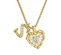Heart Shaped Letters Micro Pave Chain Necklace, 18K Gold Plated Initial Heart Letter Pendant A-Z with CZ & Mother of Pearl,Personalized Chain Jewelry Gift for Women Daily Wear (S)