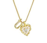 Heart Shaped Letters Micro Pave Chain Necklace, 18K Gold Plated Initial Heart Letter Pendant A-Z with CZ & Mother of Pearl,Personalized Chain Jewelry Gift for Women Daily Wear (U)