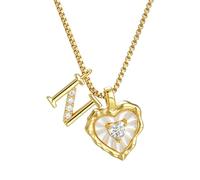 Heart Shaped Letters Micro Pave Chain Necklace, 18K Gold Plated Initial Heart Letter Pendant A-Z with CZ & Mother of Pearl,Personalized Chain Jewelry Gift for Women Daily Wear (N)