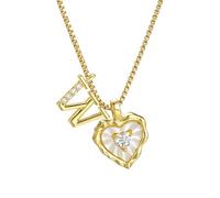 Heart Shaped Letters Micro Pave Chain Necklace, 18K Gold Plated Initial Heart Letter Pendant A-Z with CZ & Mother of Pearl,Personalized Chain Jewelry Gift for Women Daily Wear (W)
