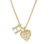 Heart Shaped Letters Micro Pave Chain Necklace, 18K Gold Plated Initial Pendant Personalized A-Z 26 Alphabet Charm Choker Necklaces Heart Inlaid Jewelry Gifts for Women (H)