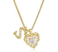 Heart Shaped Letters Micro Pave Chain Necklace, 18K Gold Plated Initial Pendant Personalized A-Z 26 Alphabet Charm Choker Necklaces Heart Inlaid Jewelry Gifts for Women (S)
