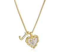 Heart Shaped Letters Micro Pave Chain Necklace, 18K Gold Plated Initial Pendant Personalized A-Z 26 Alphabet Charm Choker Necklaces Heart Inlaid Jewelry Gifts for Women (J)
