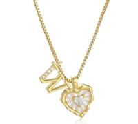 Heart Shaped Letters Micro Pave Chain Necklace, 18K Gold Plated Initial Pendant Personalized A-Z 26 Alphabet Charm Choker Necklaces Heart Inlaid Jewelry Gifts for Women (W)