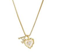 Heart Shaped Letters Micro Pave Chain Necklace, 18K Gold Plated Initial Pendant Personalized A-Z 26 Alphabet Charm Choker Necklaces Heart Inlaid Jewelry Gifts for Women (A)