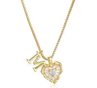 Heart Shaped Letters Micro Pave Chain Necklace, 18K Gold Plated Initial Pendant Personalized A-Z 26 Alphabet Charm Choker Necklaces Heart Inlaid Jewelry Gifts for Women (M)