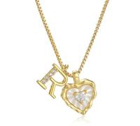 Heart Shaped Letters Micro Pave Chain Necklace, 18K Gold Plated Initial Pendant Personalized A-Z 26 Alphabet Charm Choker Necklaces Heart Inlaid Jewelry Gifts for Women (R)