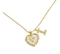 Heart Shaped Letters Micro Pave Chain Necklace, 18K Gold Plated Initial Pendant Personalized A-Z 26 Alphabet Charm Choker Necklaces Heart Inlaid Jewelry Gifts for Women (I)
