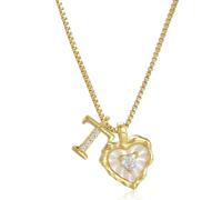 Heart Shaped Letters Micro Pave Chain Necklace, 18K Gold Plated Initial Pendant Personalized A-Z 26 Alphabet Charm Choker Necklaces Heart Inlaid Jewelry Gifts for Women (T)