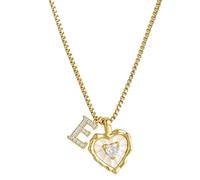 Heart Shaped Letters Micro Pave Chain Necklace, 18K Gold Plated Initial Pendant Personalized A-Z 26 Alphabet Charm Choker Necklaces Heart Inlaid Jewelry Gifts for Women (E)