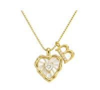 Heart Shaped Letters Micro Pave Chain Necklace, 18K Gold Plated Initial Pendant Personalized A-Z 26 Alphabet Charm Choker Necklaces Heart Inlaid Jewelry Gifts for Women (B)