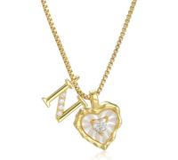 Heart Shaped Letters Micro Pave Chain Necklace, 18K Gold Plated Initial Pendant Personalized A-Z 26 Alphabet Charm Choker Necklaces Heart Inlaid Jewelry Gifts for Women (N)